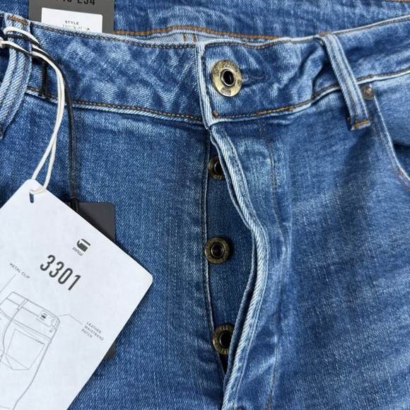 NWT G Star Raw Men's 40x34 3301 Slim Fit Button Fly Stretch Denim Blue Jeans - Picture 5 of 12